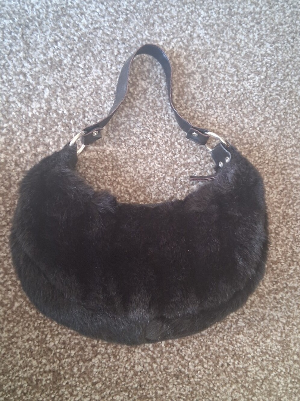 Apt. 9 Black Faux Fur Shoulder Strap with Leather Ends